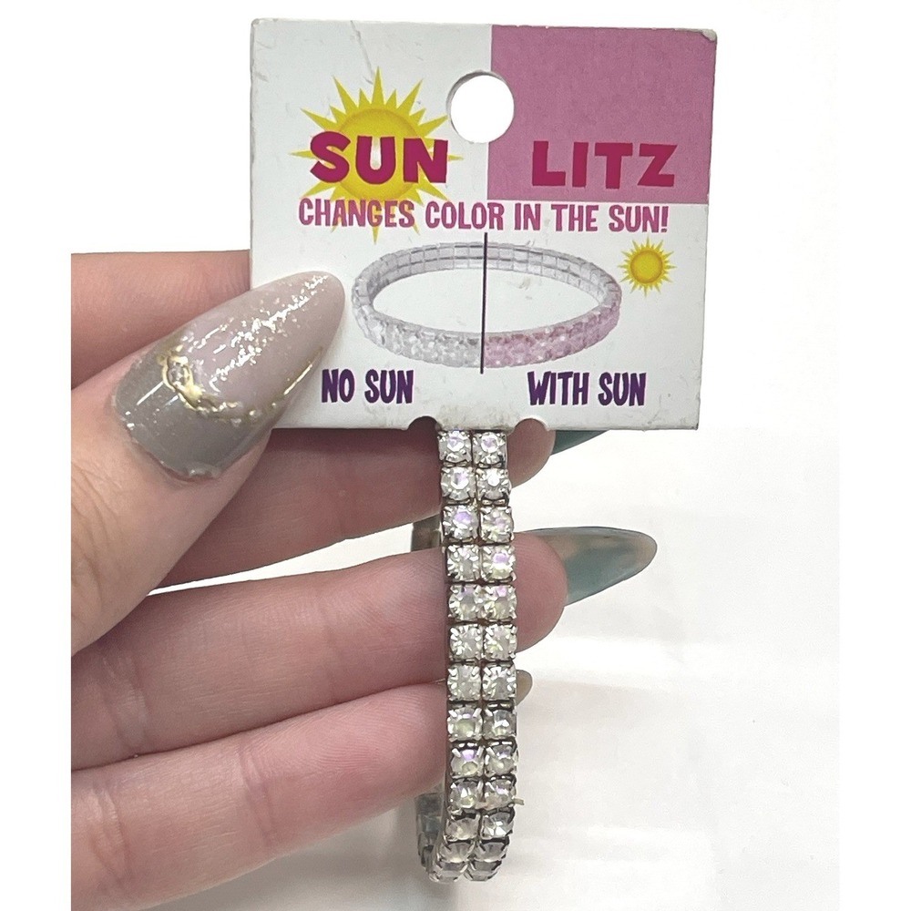 Sun Litz Color Changing Rhinestone Tennis Bracelet UV Reactive Silver Tone Y2K